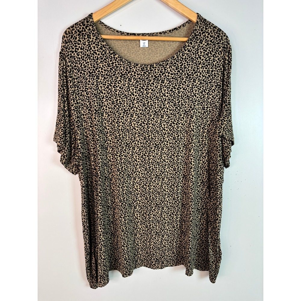 Old Navy Luxe Tee XXL Tan Leopard Print Short Sleeve‎ Scoop Neck casual Women